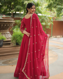 Reddish Color Gown With Dupatta Set