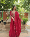 Reddish Color Gown With Dupatta Set