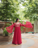 Reddish Color Gown With Dupatta Set