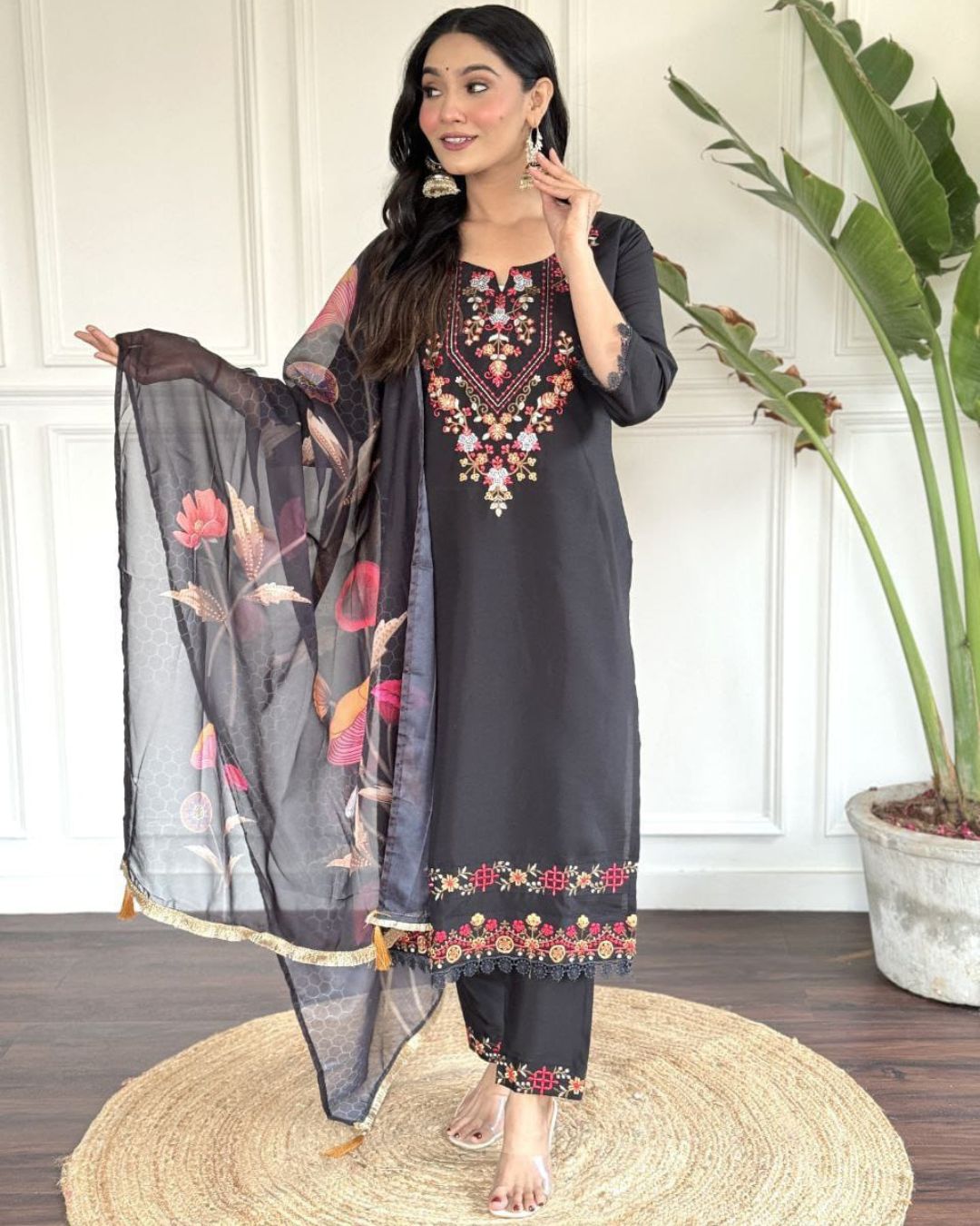 Kalini Viscose Chanderi With Embroidery Kurti Pant Set