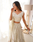 White Color Lehenga -Choli With Dupatta Set