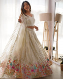 White Color Lehenga -Choli With Dupatta Set