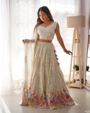 White Color Lehenga -Choli With Dupatta Set