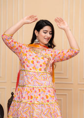 Full flair kurti with full flair sharara and dupatta sets