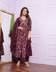 Pure Mehroon Color Silk Kurti Pant Set For Bridesmaid Office Party Casual Wear