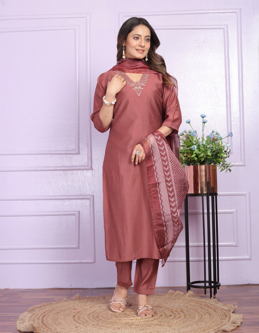 Cotton Russian Gajari Silk Kurti Pant Set