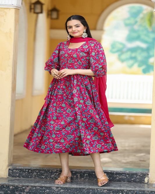 Pink Color Kurti With Dupatta Set