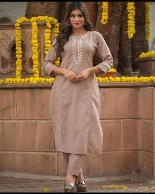 Pure Cotton Pleated Pattern Kurta With Heavy Embroided Panels and Lass & katha Work..