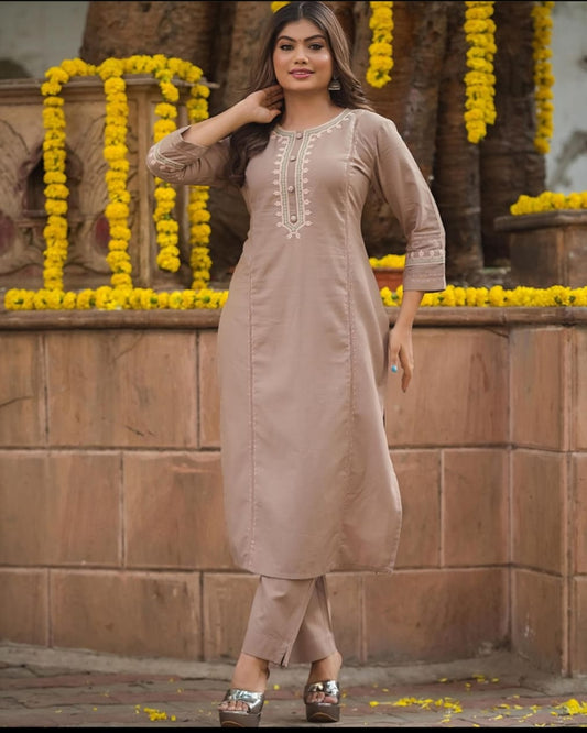 Pure Cotton Pleated Pattern Kurta With Heavy Embroided Panels and Lass & katha Work..