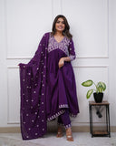 Long Slit Cotton 60'60 Kurta Pant Dupatta Set