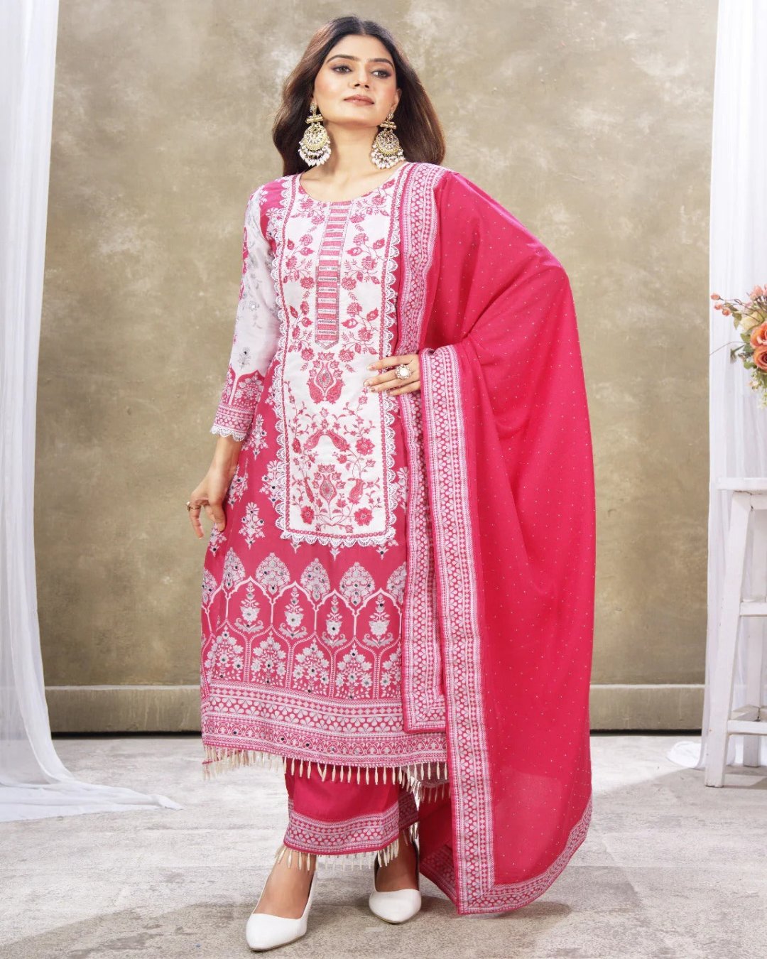 Embroidery Color Heavy Fancy Palazzo Pair With Dupatta Set