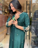 Heavy Banana Cotton Silk Green Top,Bottom & Dupatta Set