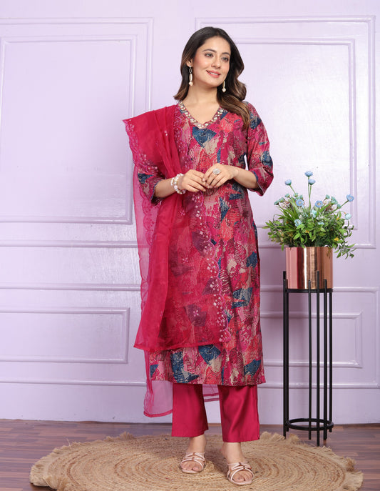 Wine Model Cotton Silk Kurti Pant Set